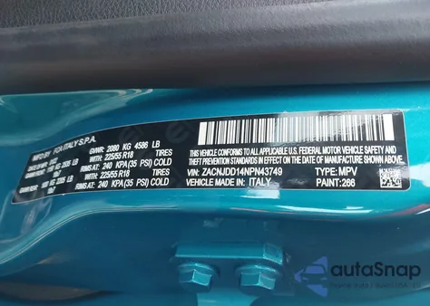 2022 Jeep Renegade Limited 4X4 из США, поврежденный, VIN ZACNJDD14NPN43749